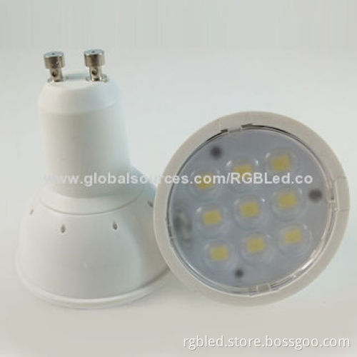 GU10 bulb, 5730SMD, 9 LEDs, 4.5W, 450lm, 90 degrees with thermal conductive plastics material